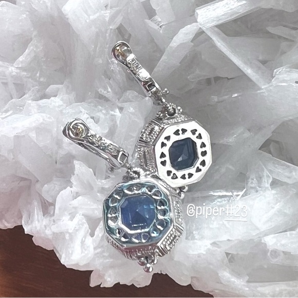 NWOT Judith Ripka JR TWO Estate Syn. Blue Sapphire Drop Earrings - Picture 11 of 13